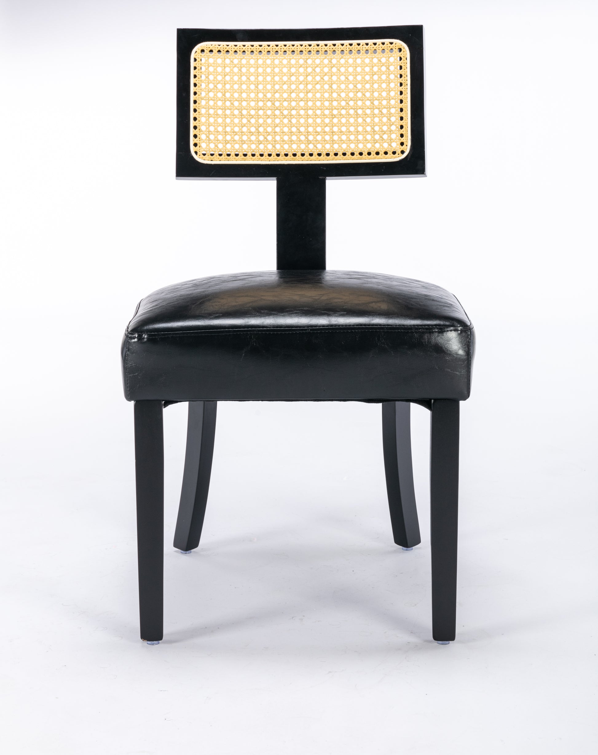 Heng Ming T Back Imitation Rattan Dining Chair, Pu Cushion With Adjustable Foot Cushion, Suitable For Kitchen, Dining Room, Balcony, Bedroom,Set Of 2 Black Pvc