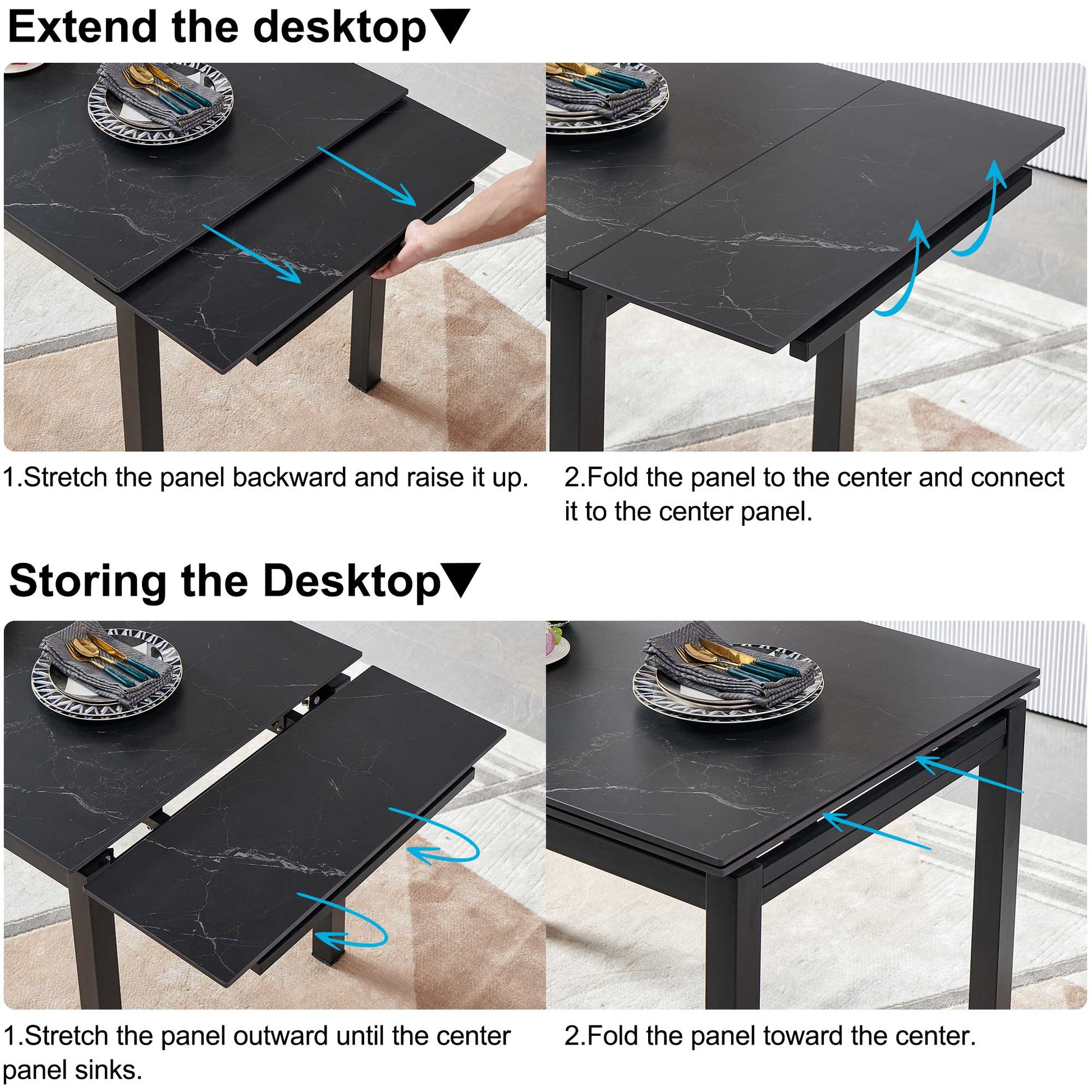 Black Ceramic Modern Rectangular Expandable Dining Room Table For Space Saving Kitchen Small Space Table Top Black Dining Room Modern Square Ceramic