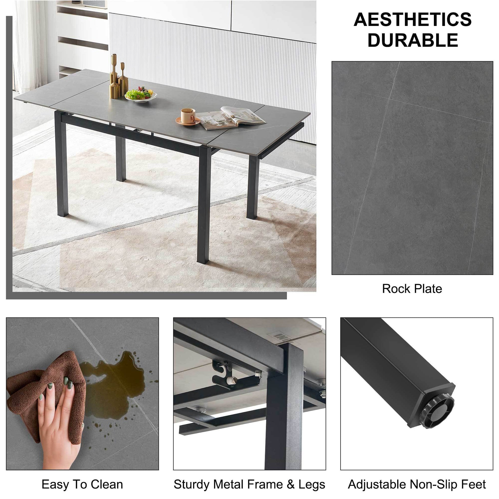 Grey Ceramic Modern Rectangular Expandable Dining Room Table For Space Saving Kitchen Small Space Table Gray Triangular Dining Room Modern Square Ceramic H Shape