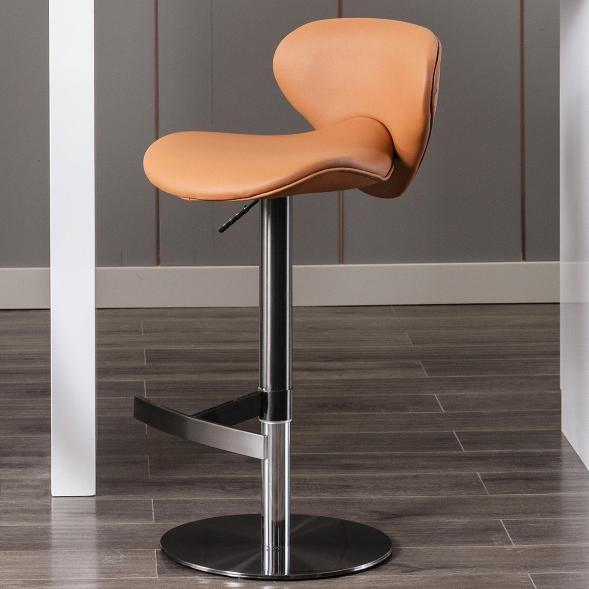 Swivel Titanium Stainless Steel Bar Stools Adjustable Height For Kitchen Counter And Dining Room Brown 1Pc Brown Stainless Steel