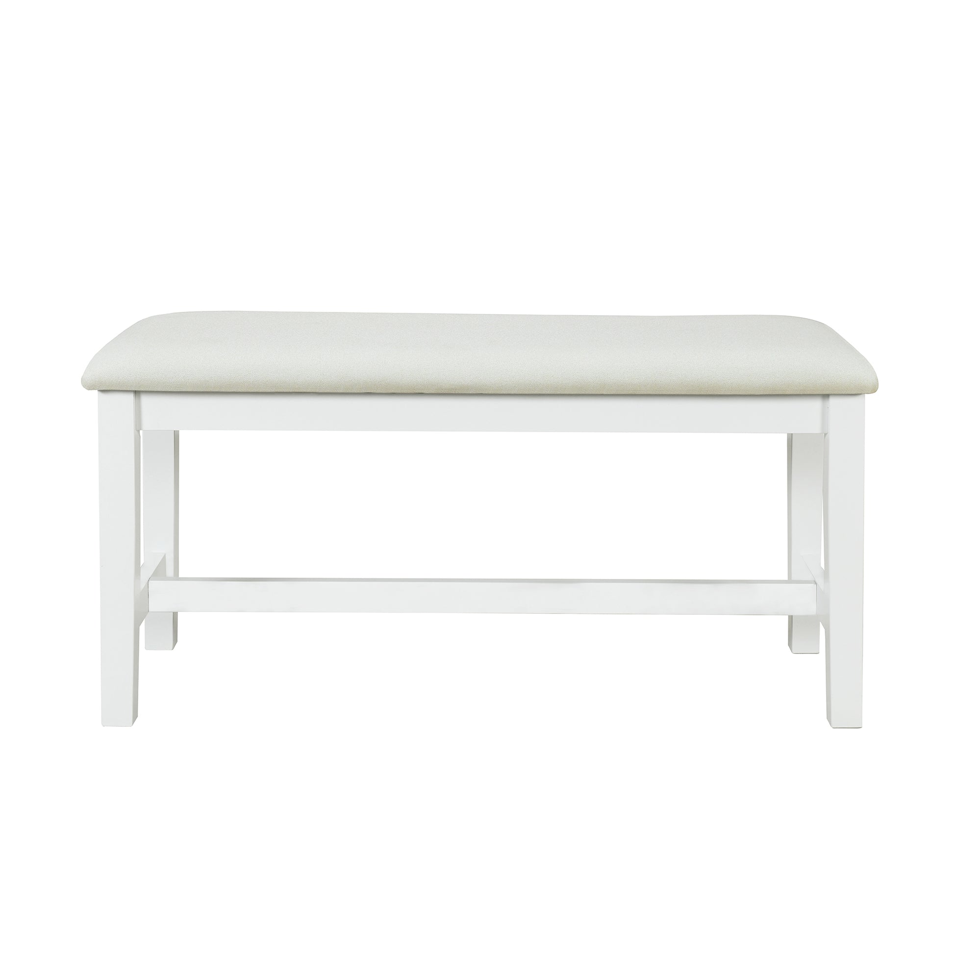 Farmhouse 6 Piece Trestle Dining Table Set With Upholstered Dining Chairs And Bench, 59Inch, White White Wood Dining Room Solid Wood Rubberwood Rectangular Dining Table With Chair And Bench Upholstered Chair Wood White Seats 6 Farmhouse Trestle Foam