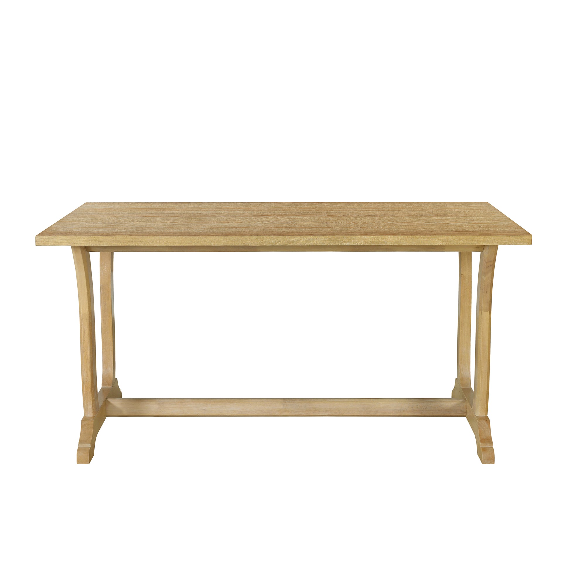 Farmhouse 6 Piece Trestle Dining Table Set With Upholstered Dining Chairs And Bench, 59Inch, Brown Brown Wood Dining Room Solid Wood Rubberwood Rectangular Dining Table With Chair And Bench Upholstered Chair Wood Brown Beige Seats 6 Farmhouse Trestle