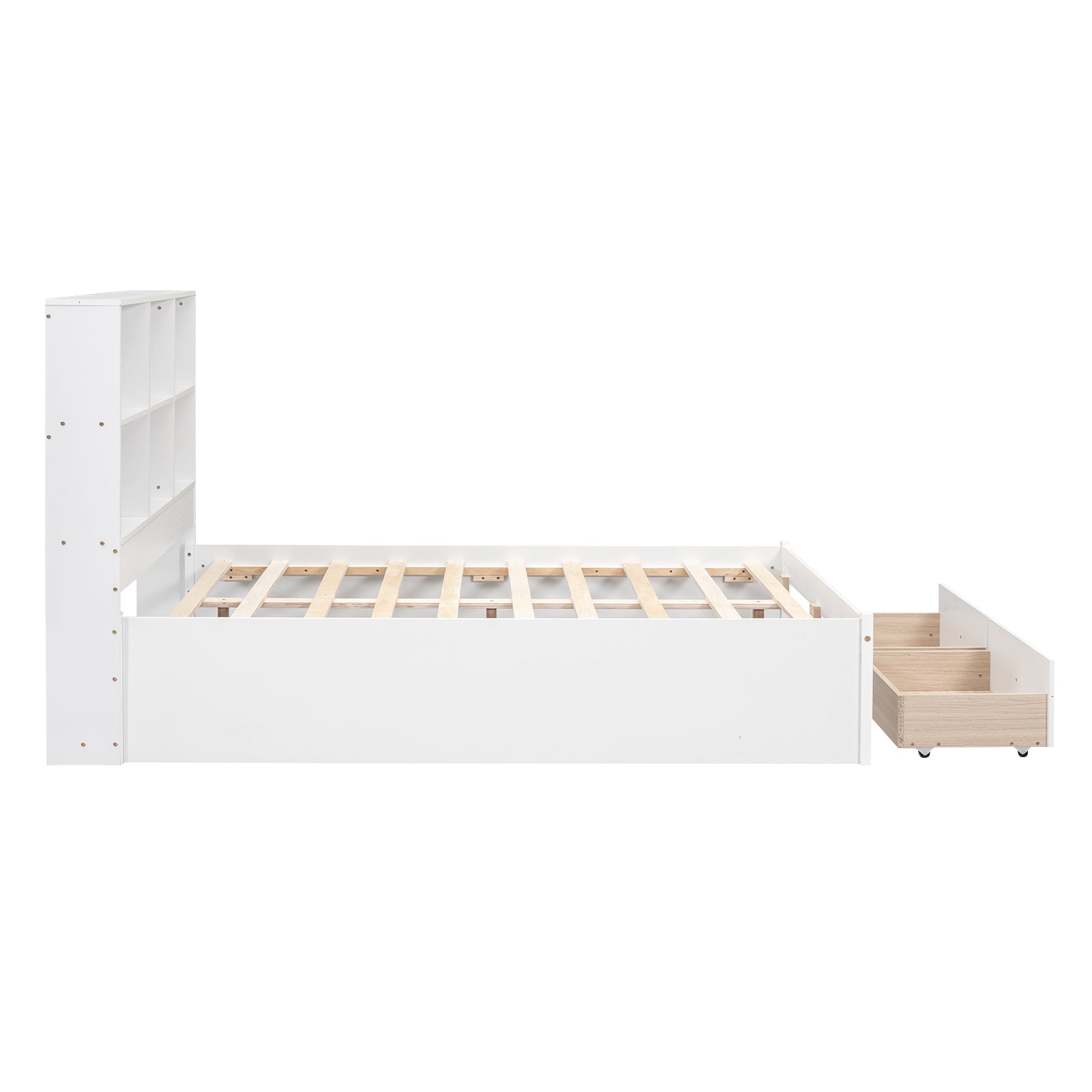 Full Size Platform Bed With Storage Headboard, Charging Station And 2 Drawers, White Box Spring Not Required Full White Wood Bedroom Bed Frame Solid Wood Mdf