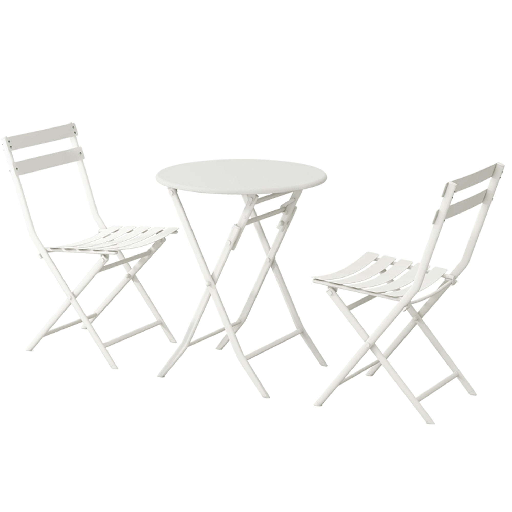 3 Piece Patio Bistro Set Of Foldable Round Table And Chairs, White No White Metal