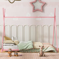 Metal Twin Size House Platform Bed With Triangle Structure, Pink Pink Metal
