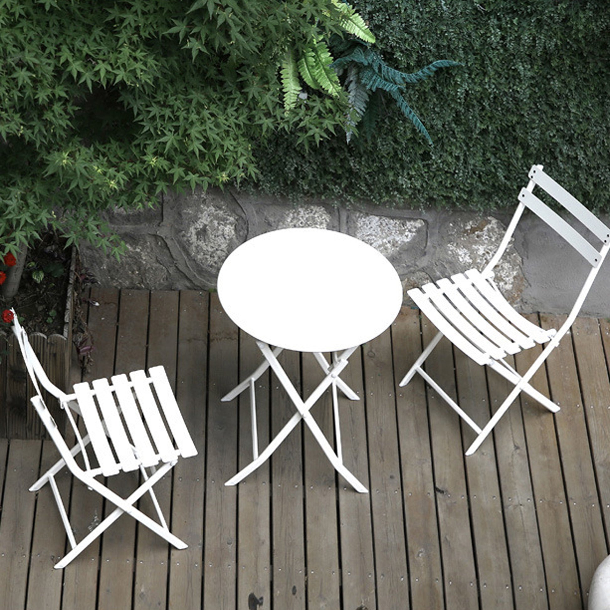 3 Piece Patio Bistro Set Of Foldable Round Table And Chairs, White No White Metal