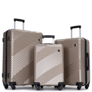 3 Piece Luggage Sets Pc Abs Lightweight Suitcase With Two Hooks, Spinner Wheels, 20 24 28 Gold Gold Abs Pc