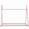 Metal Twin Size House Platform Bed With Triangle Structure, Pink Pink Metal