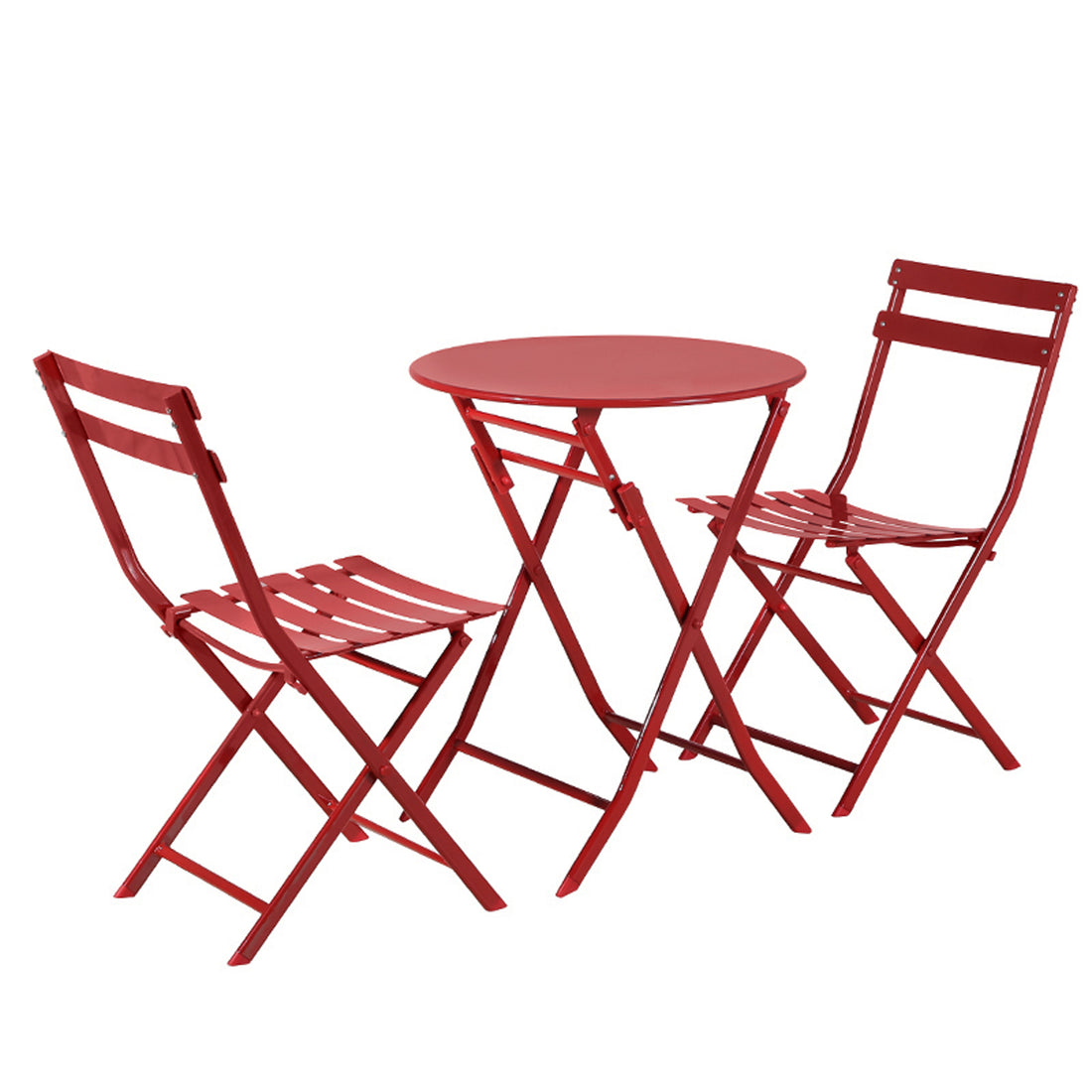 3 Piece Patio Bistro Set Of Foldable Round Table And Chairs, Red No Red Metal