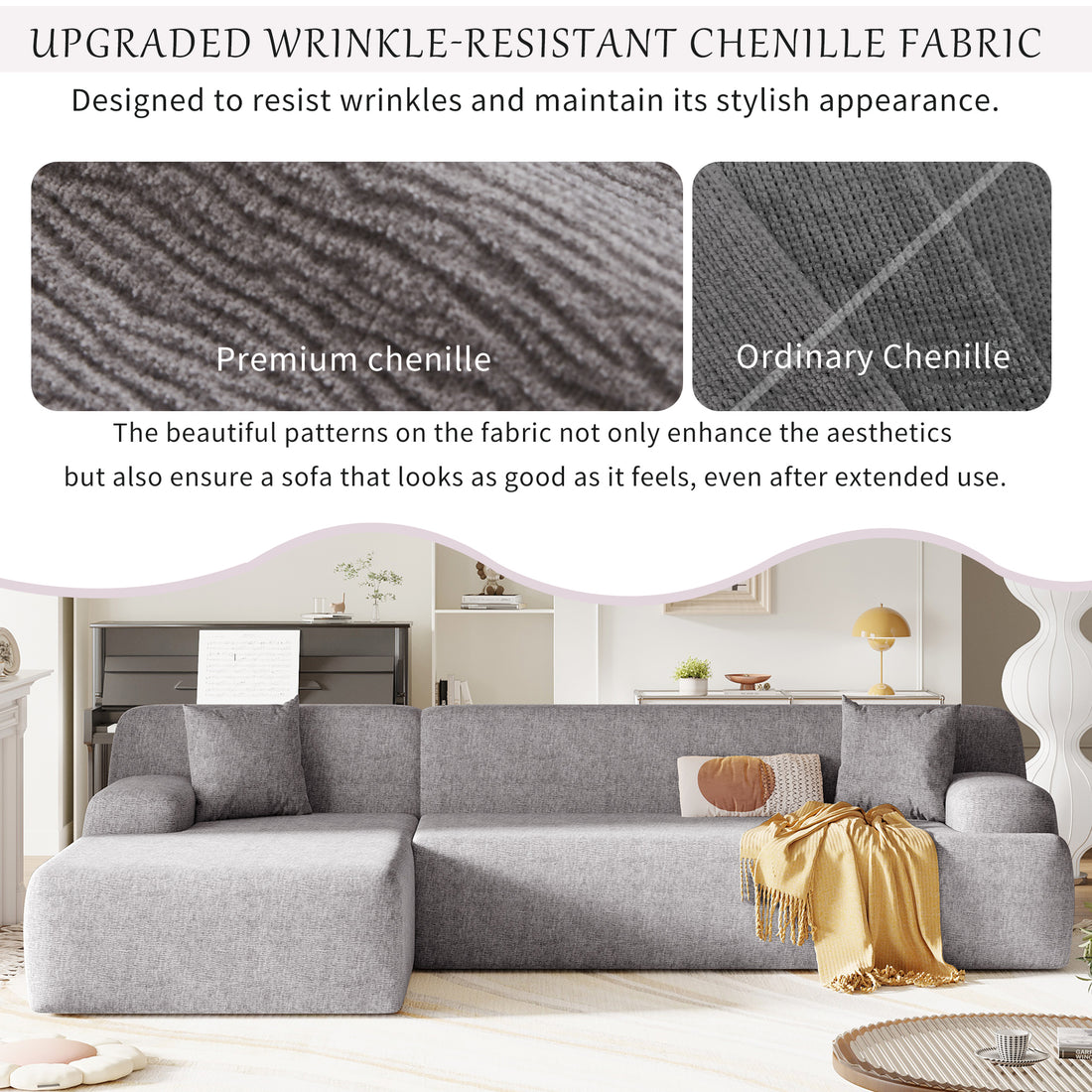 Modern Large L Shape Modular Sectional Sofa For Living Room, Bedroom, Salon, 2 Piece Free Combination, Simplified Style Gray Polyester 3 Seat