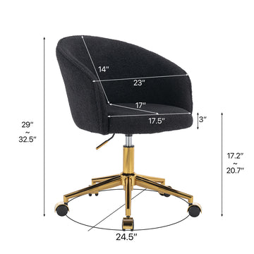 Hengming Golden Foot Office Chair, Modern Armchair, Height Adjustable, Rotary Cosmetic Chair, For Bedroom,Set Of 1 Black Wool