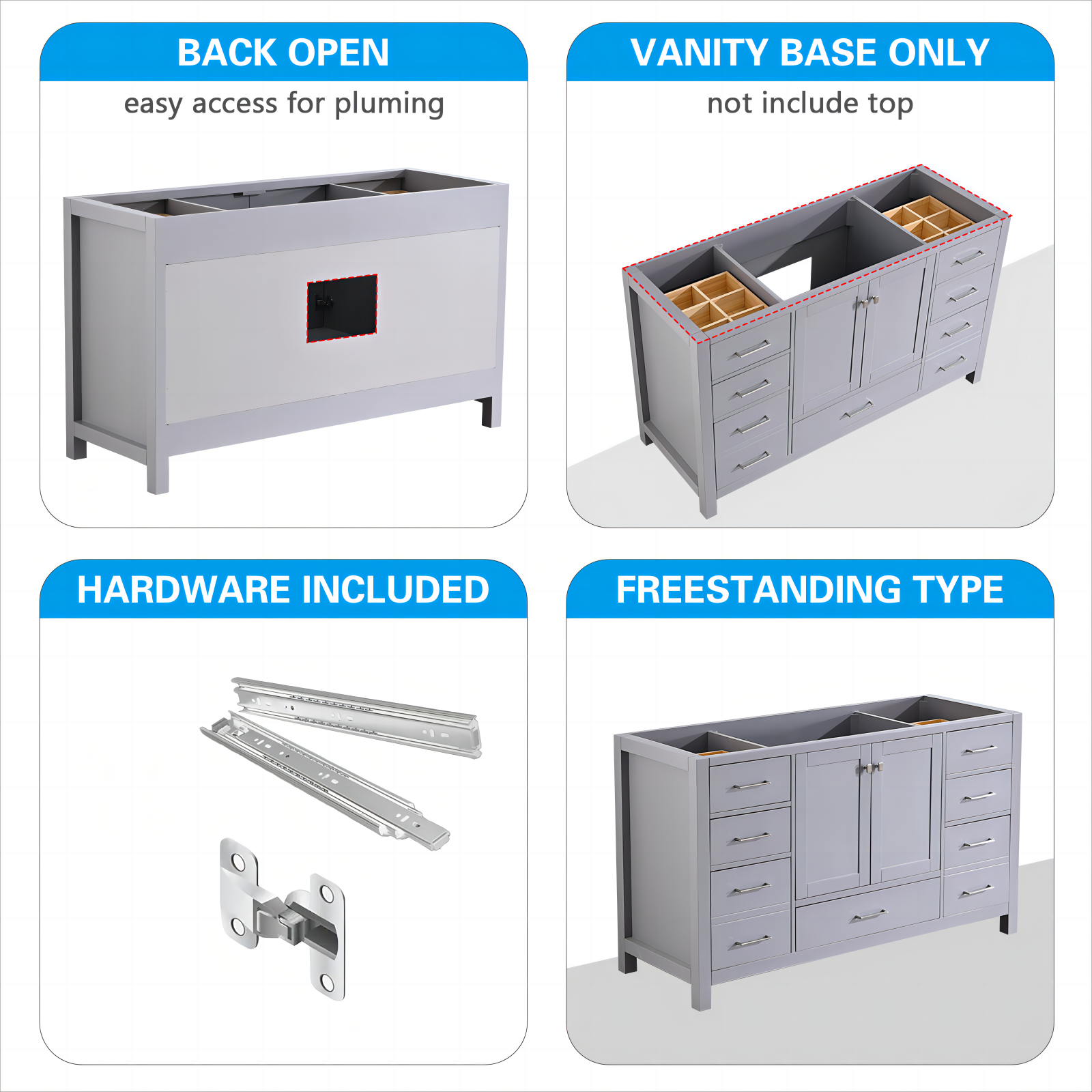 Bathroom Vanity Base Cabinet Only, Single Bath Vanity In Gray, Bathroom Storage With Soft Close Doors And Drawers Gray Plywood