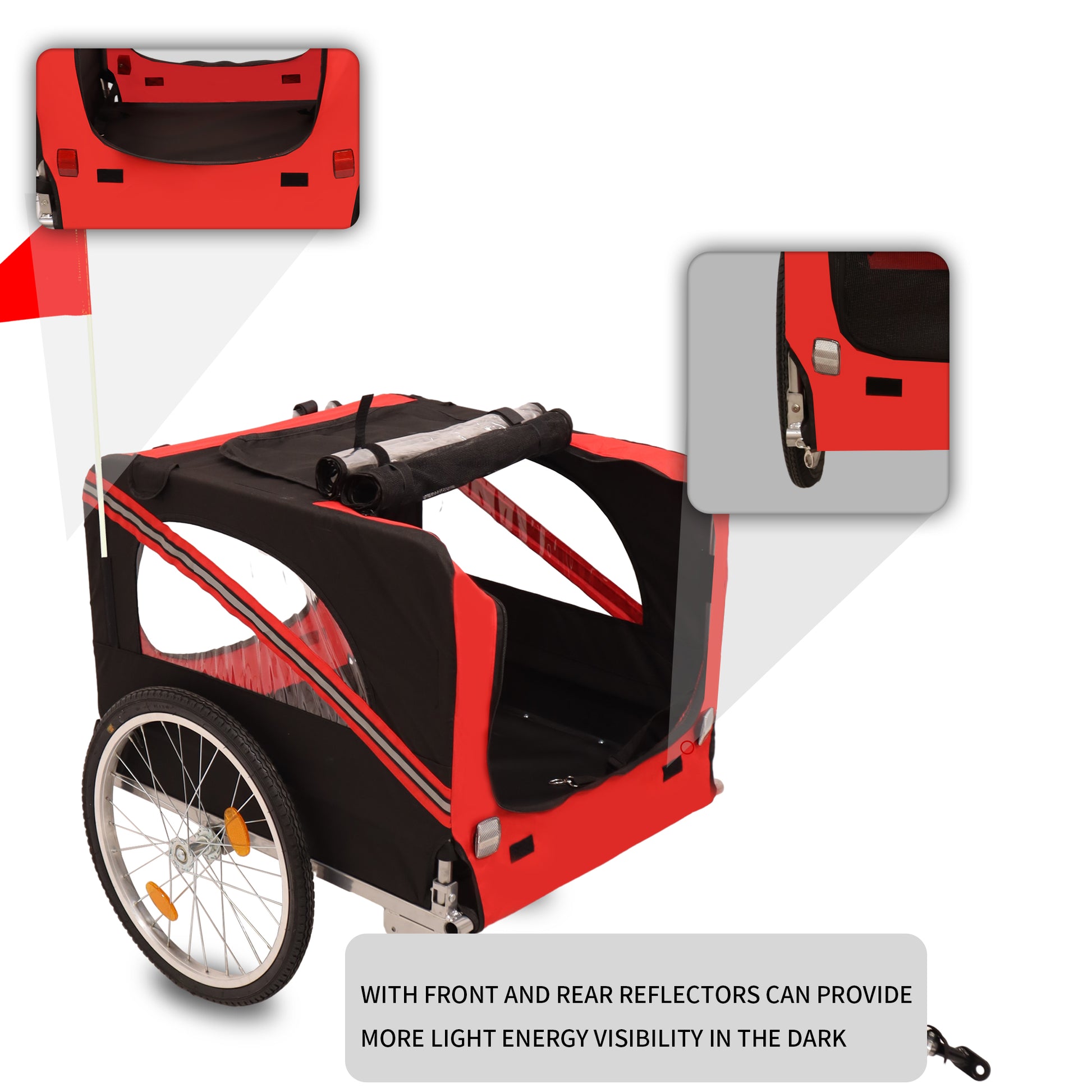 Outdoor Heavy Duty Foldable Utility Pet Stroller Dog Carriers Bicycle Trailer Black Red Fabric Steel