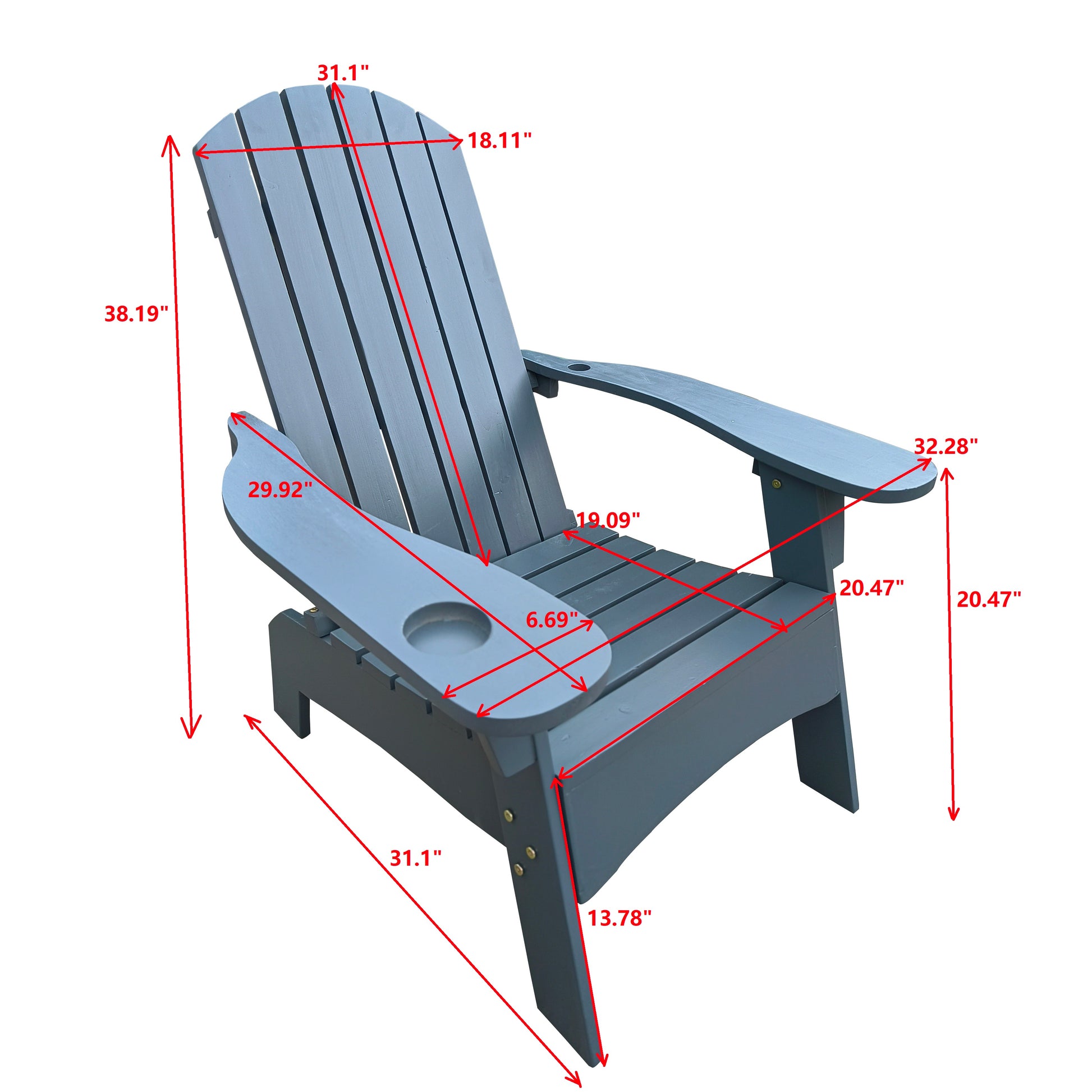 Outdoor Or Indoor Wood Adirondack Chair With An Hole To Hold Umbrella On The Arm ,Gray Gray Solid Wood