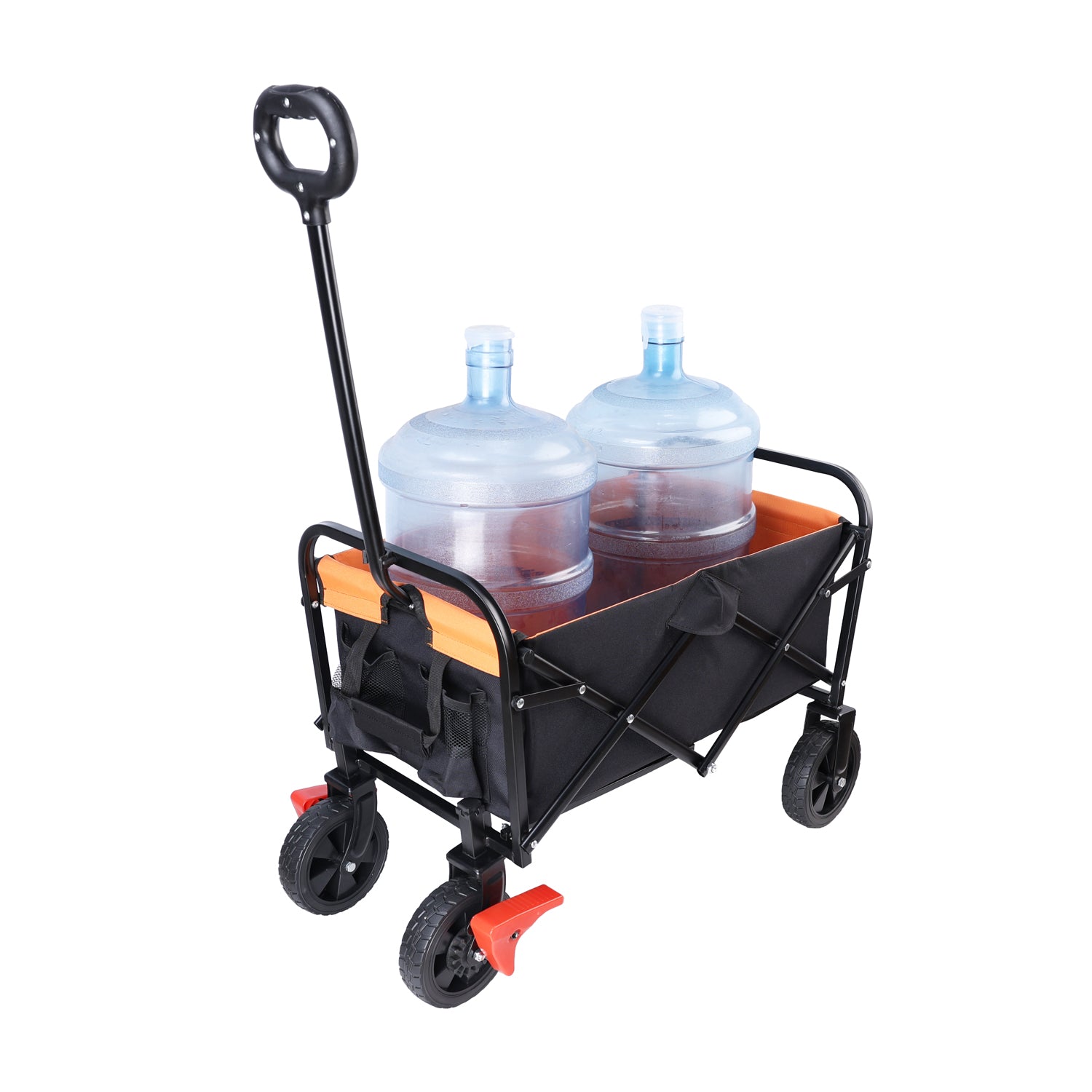 Mini Folding Wagon Garden Shopping Beach Cart Brake Orange Black Beige Yellow Metal
