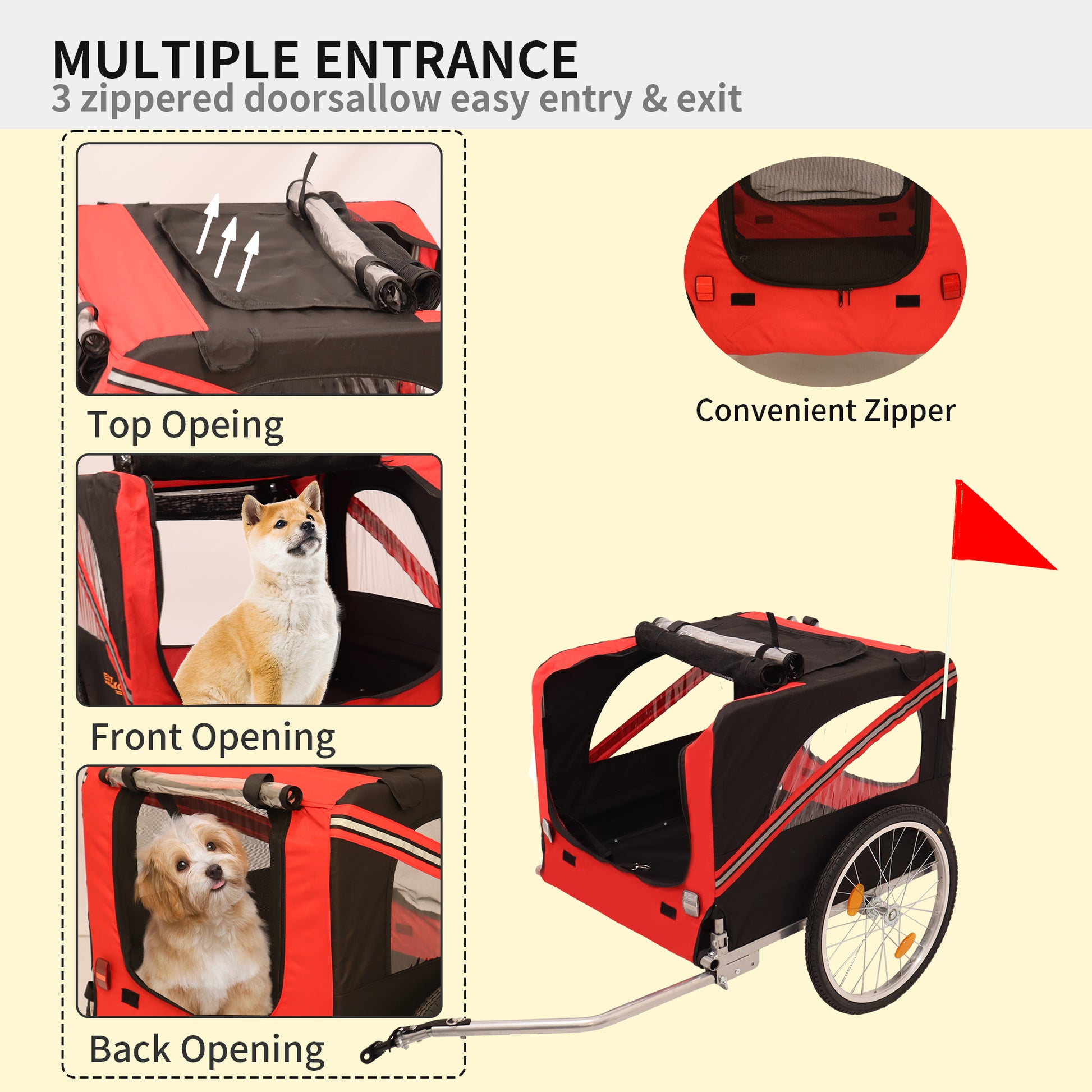 Outdoor Heavy Duty Foldable Utility Pet Stroller Dog Carriers Bicycle Trailer Black Red Fabric Steel