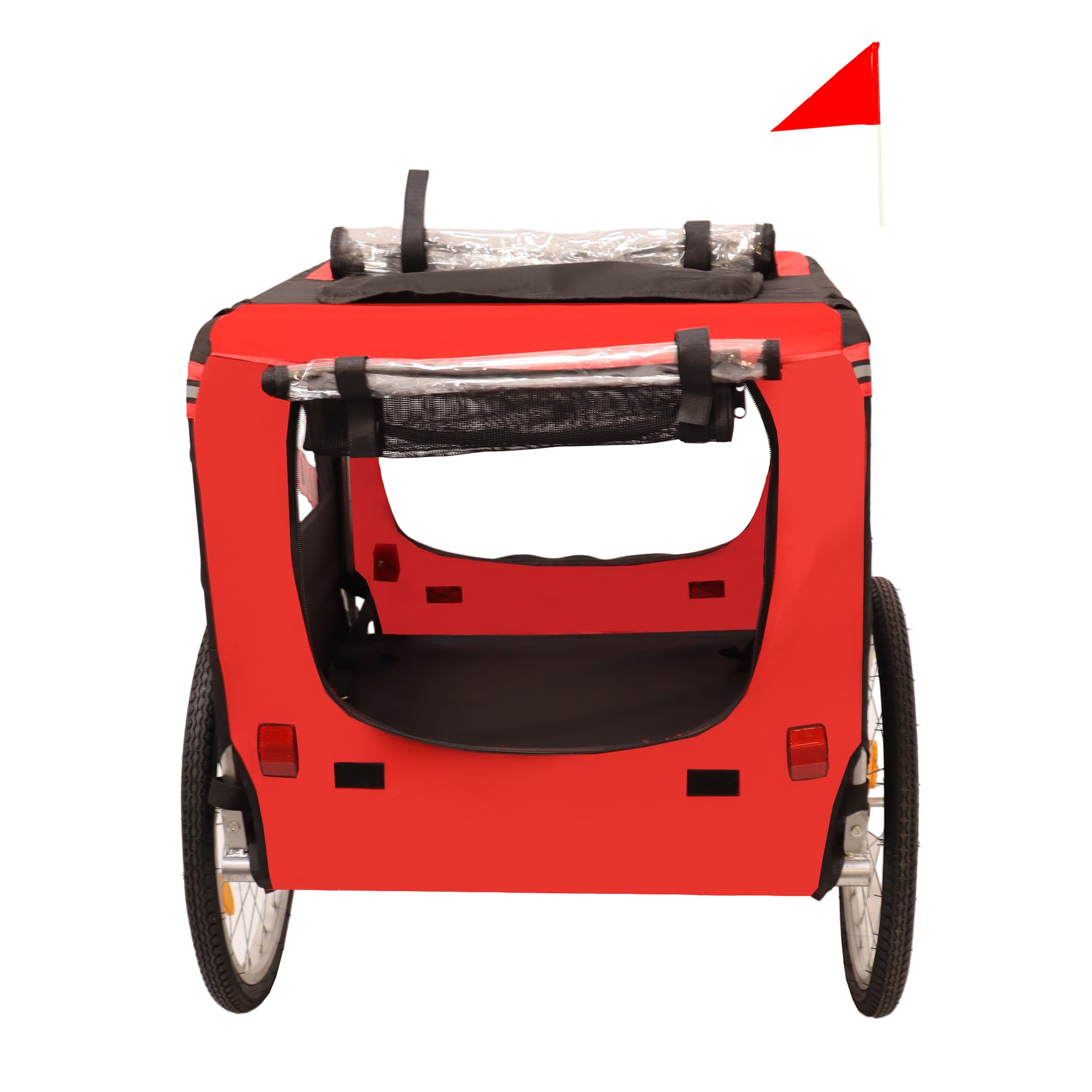 Outdoor Heavy Duty Foldable Utility Pet Stroller Dog Carriers Bicycle Trailer Black Red Fabric Steel