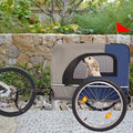 Tangkula Dog Bike Trailer,Mesh Dog Cart With 3 Entrances, Safety Flag, 8 Reflectors, Folding Pet Carrier Wagon With 20 Inch Wheels, Bicycle Carrier For Medium And Small Sized Dogs Blue Grey Fabric Steel