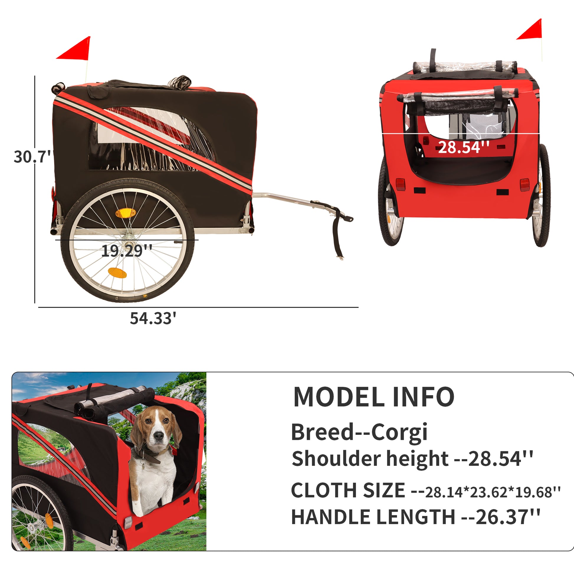 Outdoor Heavy Duty Foldable Utility Pet Stroller Dog Carriers Bicycle Trailer Black Red Fabric Steel