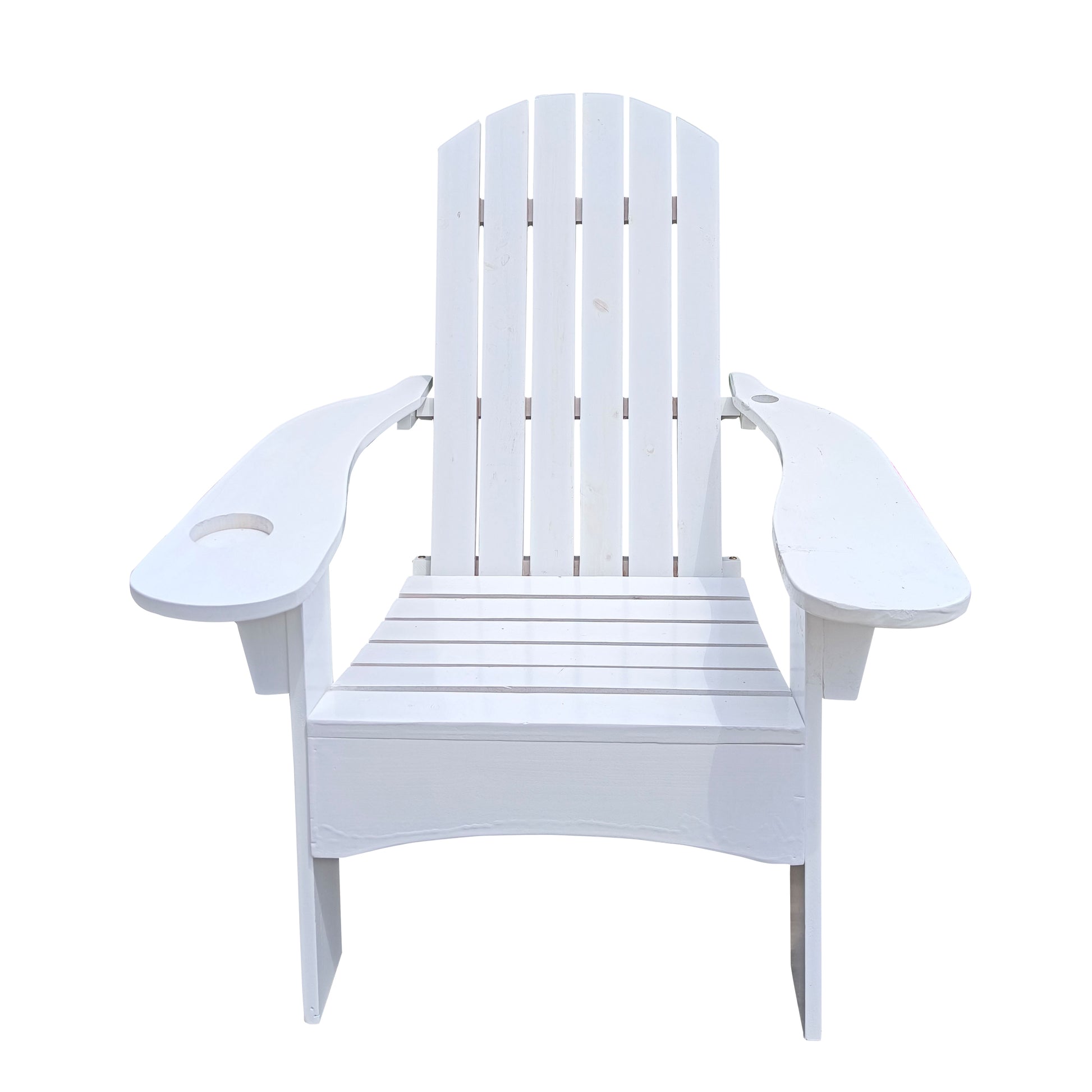 Outdoor Or Indoor Wood Adirondack Chair With An Hole To Hold Umbrella On The Arm ,White White Solid Wood