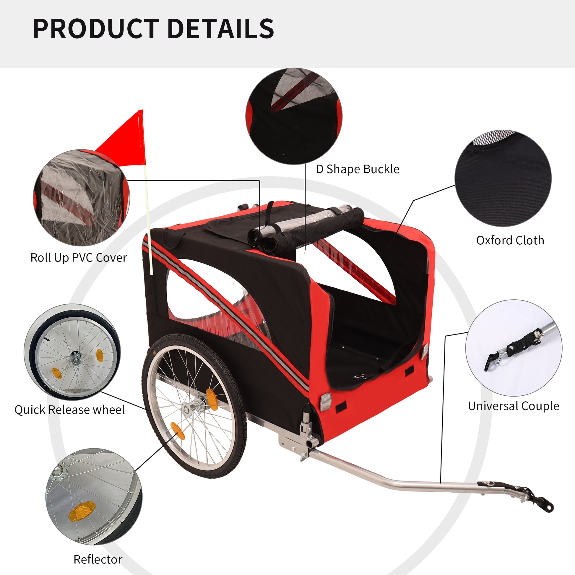 Outdoor Heavy Duty Foldable Utility Pet Stroller Dog Carriers Bicycle Trailer Black Red Fabric Steel