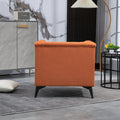 Accent Chair Living Room Chairs Single Sofa Chair,Arm Chairs With Linen Fabric, Mid Century Accent Arm Chairs Comfy Reading Lounge Club Armchair For Bedroom Office Study Orange Metal