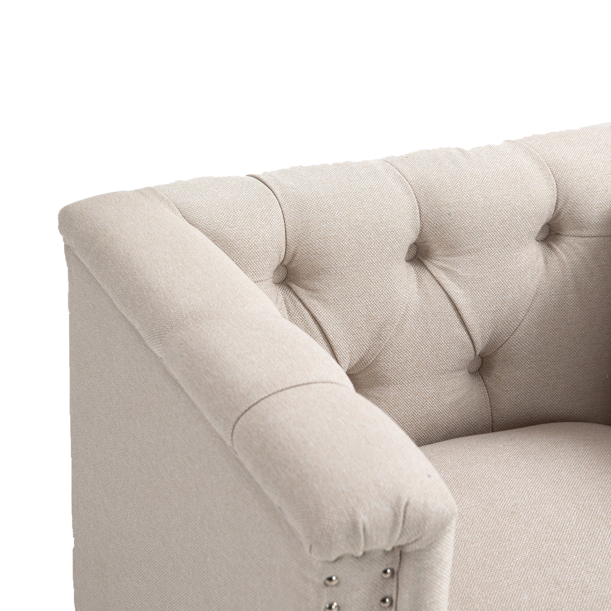 Accent Chair Living Room Chairs Single Sofa Chair,Arm Chairs With Linen Fabric, Mid Century Accent Arm Chairs Comfy Reading Lounge Club Armchair For Bedroom Office Study Beige Metal