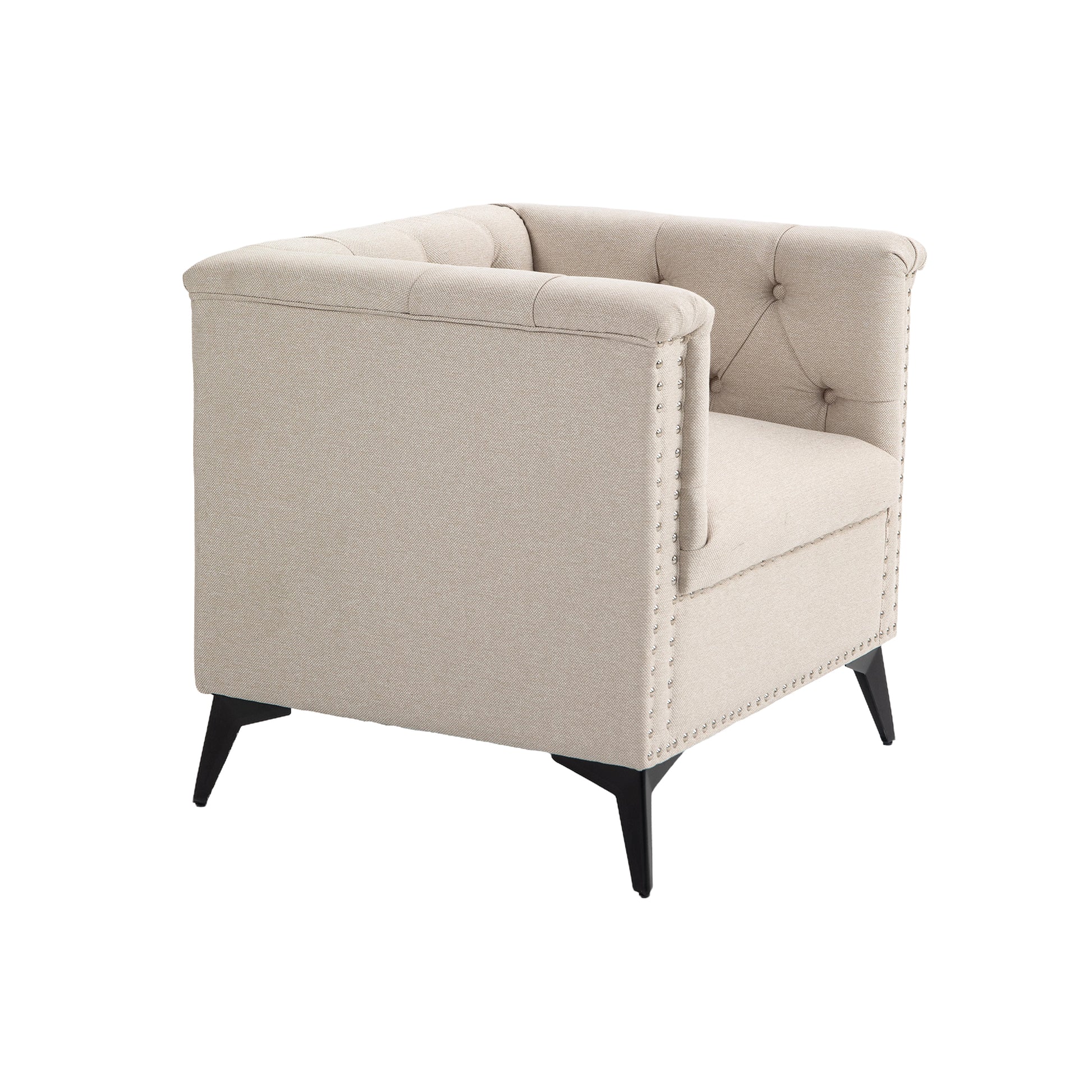 Accent Chair Living Room Chairs Single Sofa Chair,Arm Chairs With Linen Fabric, Mid Century Accent Arm Chairs Comfy Reading Lounge Club Armchair For Bedroom Office Study Beige Metal