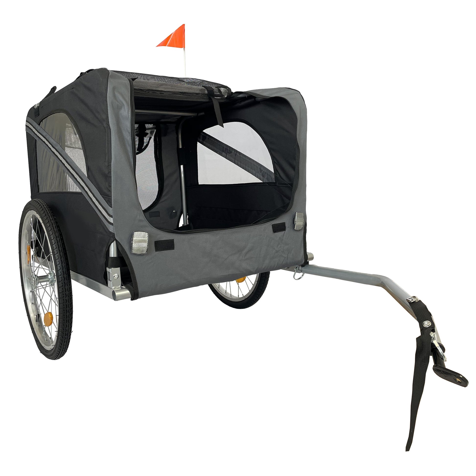 Outdoor Heavy Duty Foldable Utility Pet Stroller Dog Carriers Bicycle Trailer Black Gray Fabric Steel
