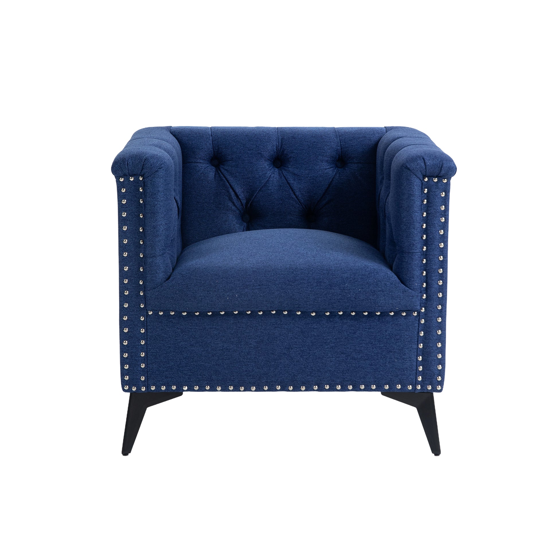 Accent Chair Living Room Chairs Single Sofa Chair,Arm Chairs With Linen Fabric, Mid Century Accent Arm Chairs Comfy Reading Lounge Club Armchair For Bedroom Office Study Blue Metal