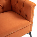 Accent Chair Living Room Chairs Single Sofa Chair,Arm Chairs With Linen Fabric, Mid Century Accent Arm Chairs Comfy Reading Lounge Club Armchair For Bedroom Office Study Orange Metal