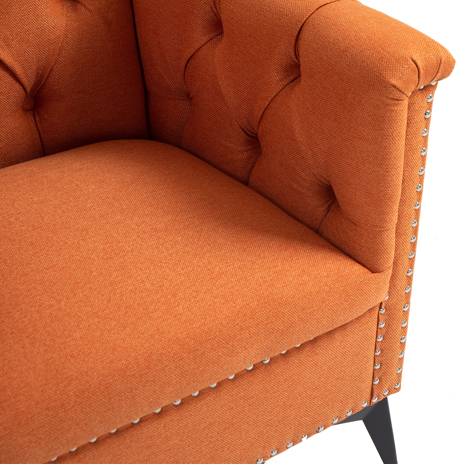 Accent Chair Living Room Chairs Single Sofa Chair,Arm Chairs With Linen Fabric, Mid Century Accent Arm Chairs Comfy Reading Lounge Club Armchair For Bedroom Office Study Orange Metal