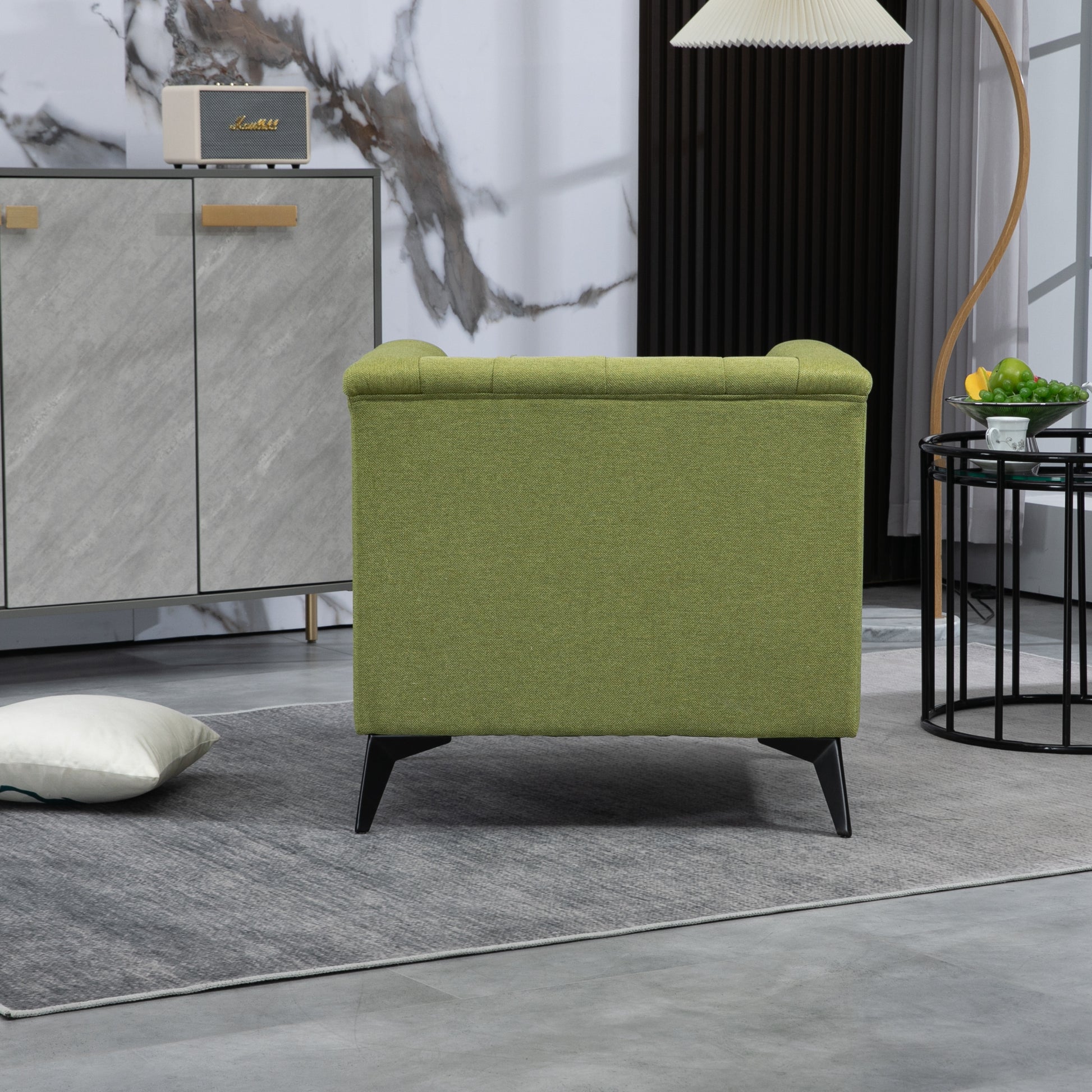 Accent Chair Living Room Chairs Single Sofa Chair,Arm Chairs With Linen Fabric, Mid Century Accent Arm Chairs Comfy Reading Lounge Club Armchair For Bedroom Office Study Green Metal