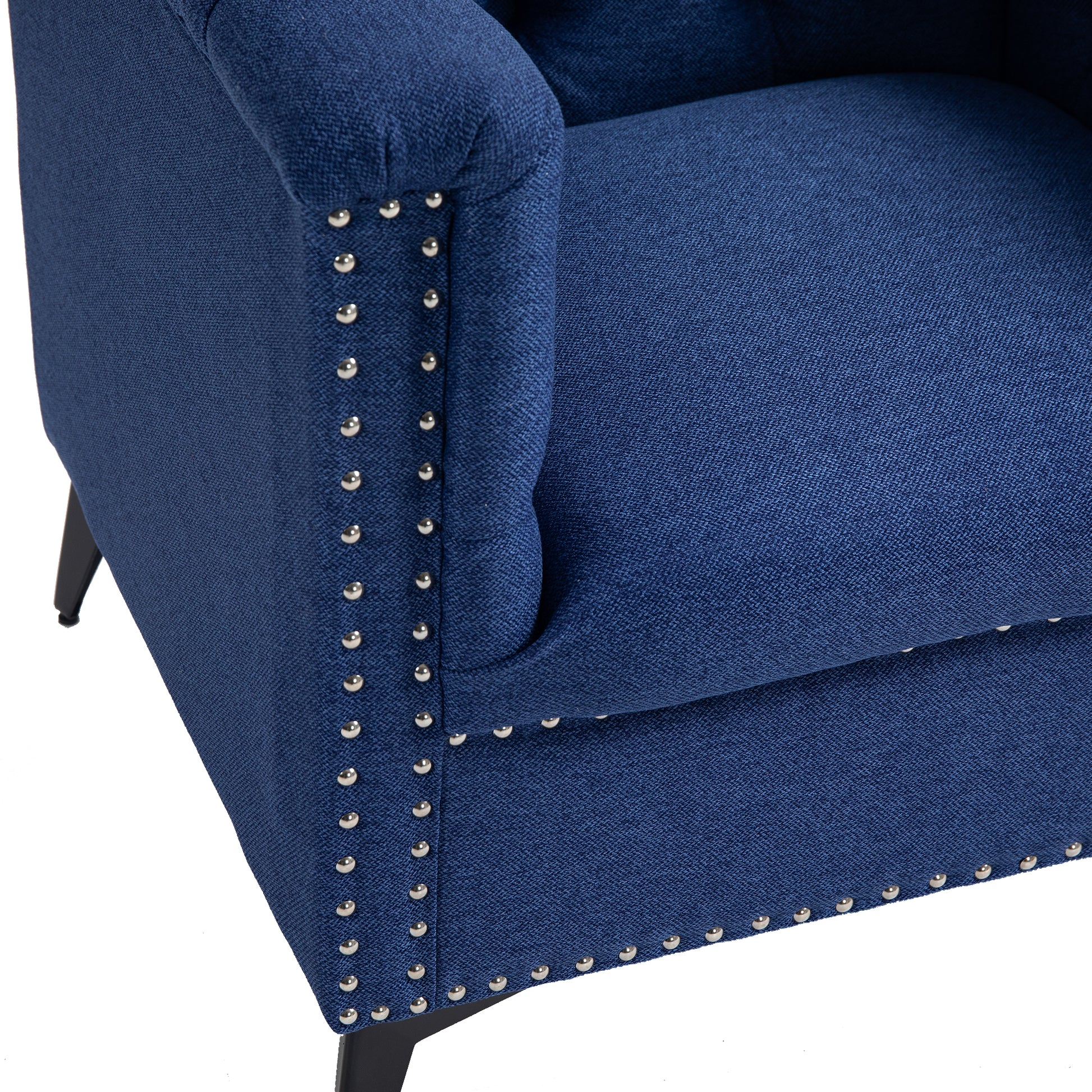 Accent Chair Living Room Chairs Single Sofa Chair,Arm Chairs With Linen Fabric, Mid Century Accent Arm Chairs Comfy Reading Lounge Club Armchair For Bedroom Office Study Blue Metal