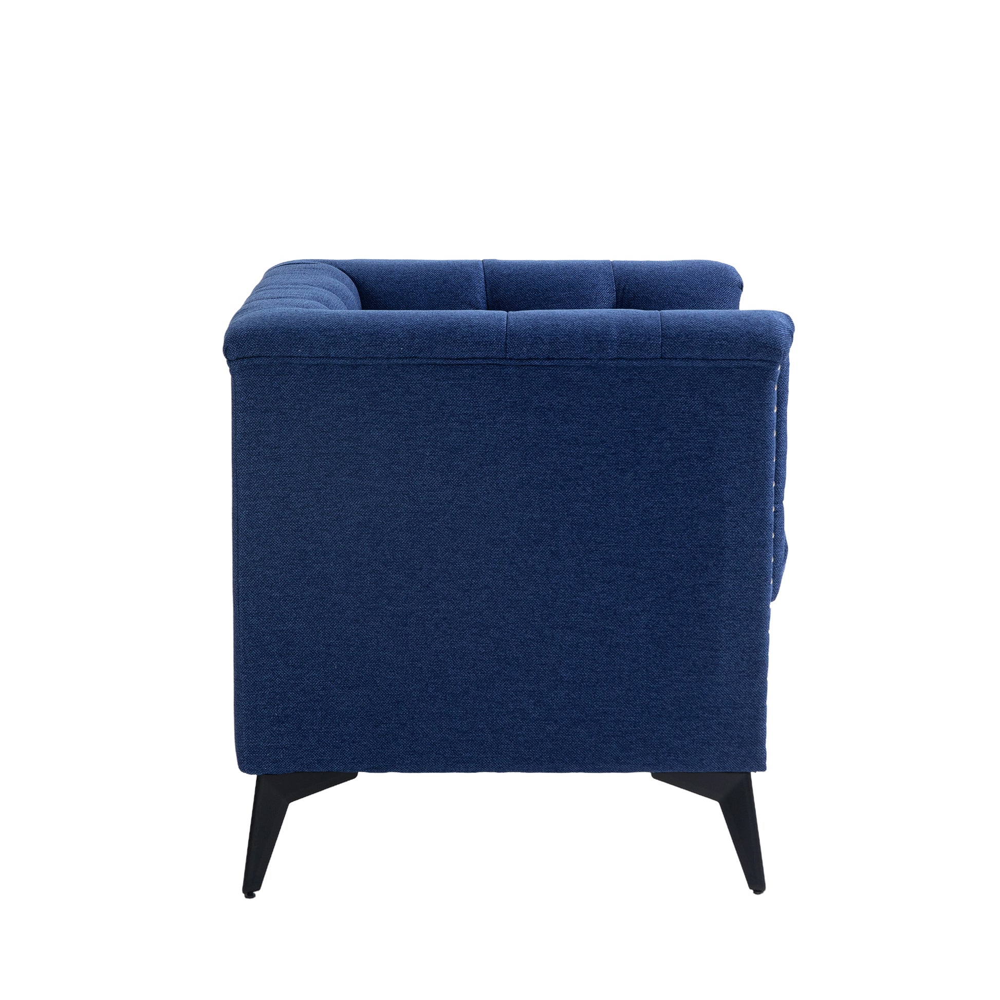 Accent Chair Living Room Chairs Single Sofa Chair,Arm Chairs With Linen Fabric, Mid Century Accent Arm Chairs Comfy Reading Lounge Club Armchair For Bedroom Office Study Blue Metal