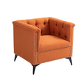 Accent Chair Living Room Chairs Single Sofa Chair,Arm Chairs With Linen Fabric, Mid Century Accent Arm Chairs Comfy Reading Lounge Club Armchair For Bedroom Office Study Orange Metal