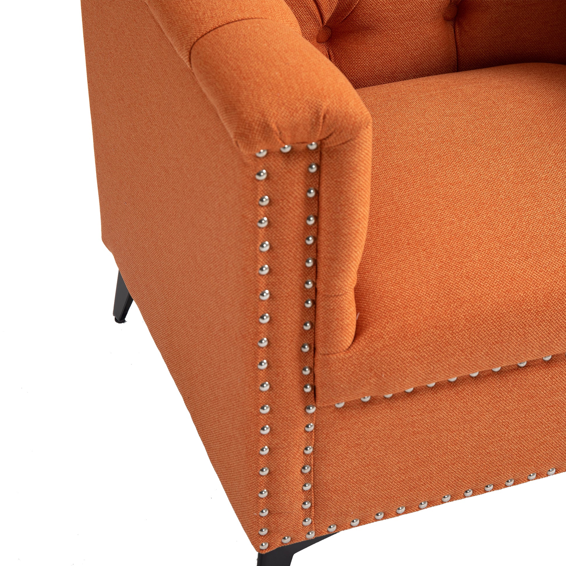Accent Chair Living Room Chairs Single Sofa Chair,Arm Chairs With Linen Fabric, Mid Century Accent Arm Chairs Comfy Reading Lounge Club Armchair For Bedroom Office Study Orange Metal
