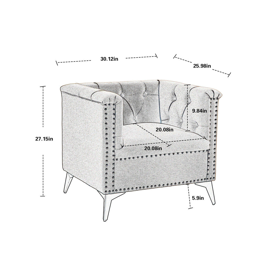 Accent Chair Living Room Chairs Single Sofa Chair,Arm Chairs With Linen Fabric, Mid Century Accent Arm Chairs Comfy Reading Lounge Club Armchair For Bedroom Office Study Blue Metal