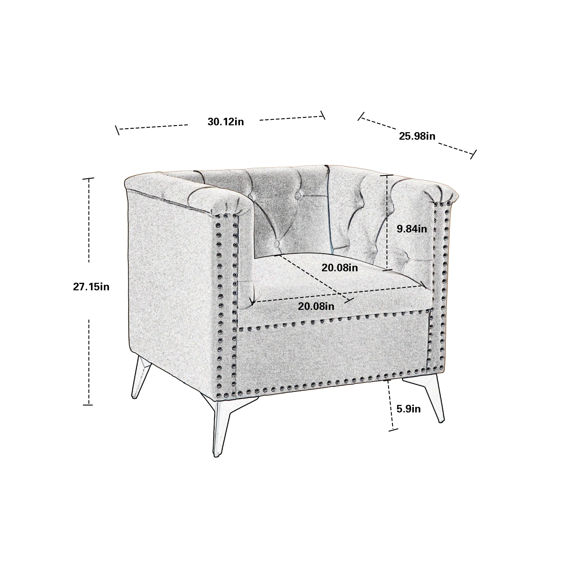 Accent Chair Living Room Chairs Single Sofa Chair,Arm Chairs With Linen Fabric, Mid Century Accent Arm Chairs Comfy Reading Lounge Club Armchair For Bedroom Office Study Gray Metal