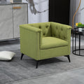 Accent Chair Living Room Chairs Single Sofa Chair,Arm Chairs With Linen Fabric, Mid Century Accent Arm Chairs Comfy Reading Lounge Club Armchair For Bedroom Office Study Green Metal