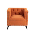 Accent Chair Living Room Chairs Single Sofa Chair,Arm Chairs With Linen Fabric, Mid Century Accent Arm Chairs Comfy Reading Lounge Club Armchair For Bedroom Office Study Orange Metal