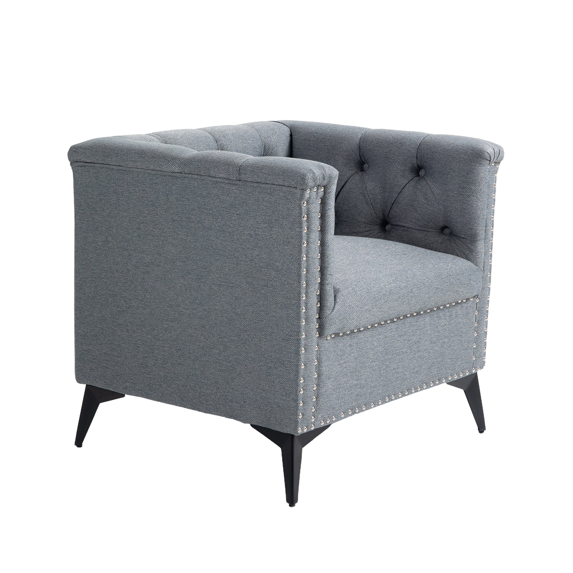 Accent Chair Living Room Chairs Single Sofa Chair,Arm Chairs With Linen Fabric, Mid Century Accent Arm Chairs Comfy Reading Lounge Club Armchair For Bedroom Office Study Gray Metal