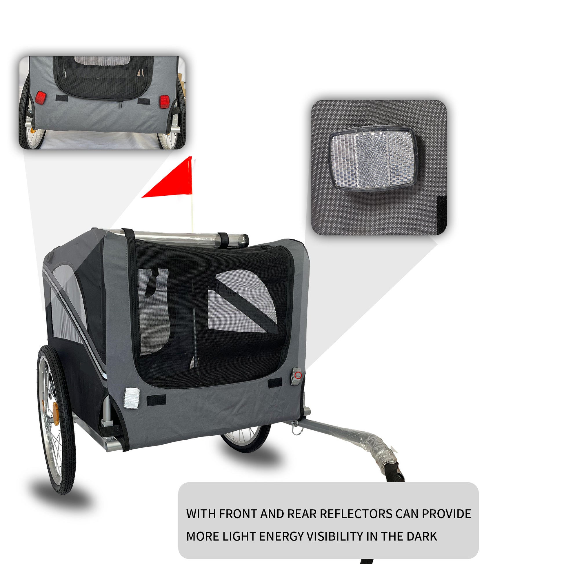 Outdoor Heavy Duty Foldable Utility Pet Stroller Dog Carriers Bicycle Trailer Black Gray Fabric Steel
