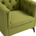 Accent Chair Living Room Chairs Single Sofa Chair,Arm Chairs With Linen Fabric, Mid Century Accent Arm Chairs Comfy Reading Lounge Club Armchair For Bedroom Office Study Green Metal