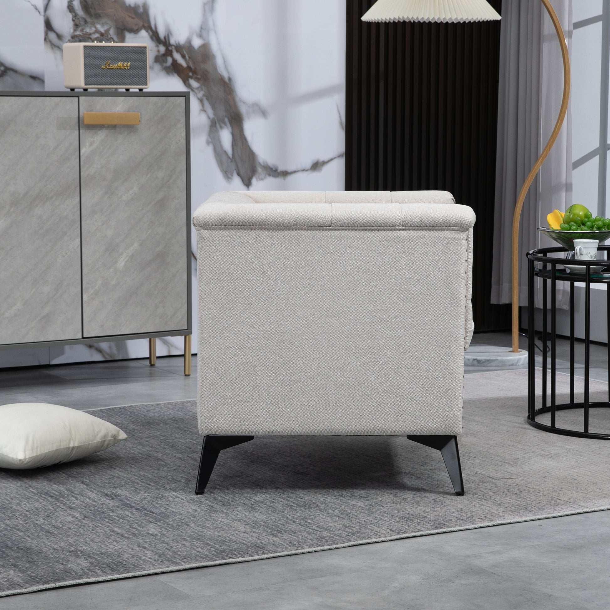 Accent Chair Living Room Chairs Single Sofa Chair,Arm Chairs With Linen Fabric, Mid Century Accent Arm Chairs Comfy Reading Lounge Club Armchair For Bedroom Office Study Beige Metal