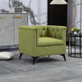 Accent Chair Living Room Chairs Single Sofa Chair,Arm Chairs With Linen Fabric, Mid Century Accent Arm Chairs Comfy Reading Lounge Club Armchair For Bedroom Office Study Green Metal