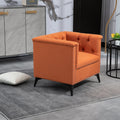 Accent Chair Living Room Chairs Single Sofa Chair,Arm Chairs With Linen Fabric, Mid Century Accent Arm Chairs Comfy Reading Lounge Club Armchair For Bedroom Office Study Orange Metal