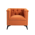 Accent Chair Living Room Chairs Single Sofa Chair,Arm Chairs With Linen Fabric, Mid Century Accent Arm Chairs Comfy Reading Lounge Club Armchair For Bedroom Office Study Orange Metal