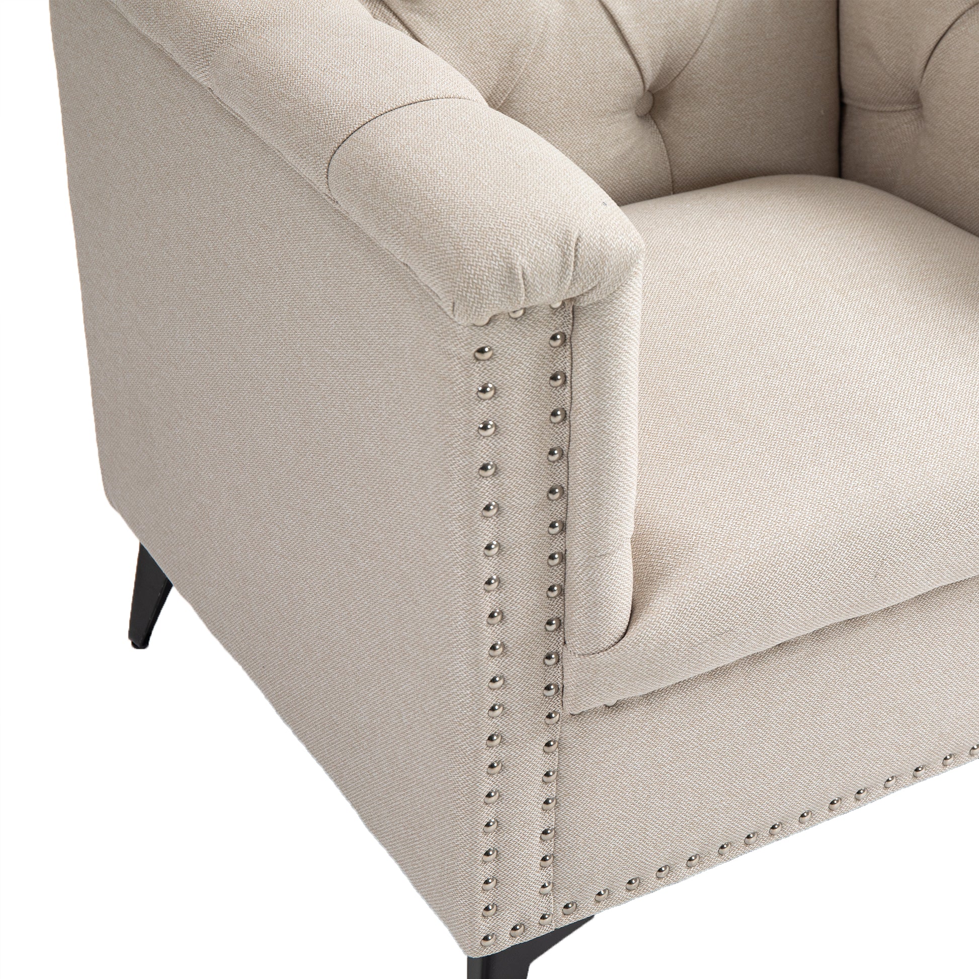 Accent Chair Living Room Chairs Single Sofa Chair,Arm Chairs With Linen Fabric, Mid Century Accent Arm Chairs Comfy Reading Lounge Club Armchair For Bedroom Office Study Beige Metal