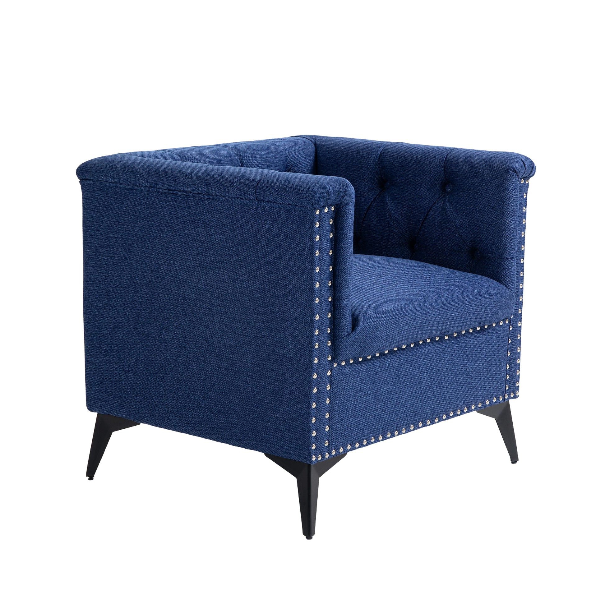 Accent Chair Living Room Chairs Single Sofa Chair,Arm Chairs With Linen Fabric, Mid Century Accent Arm Chairs Comfy Reading Lounge Club Armchair For Bedroom Office Study Blue Metal